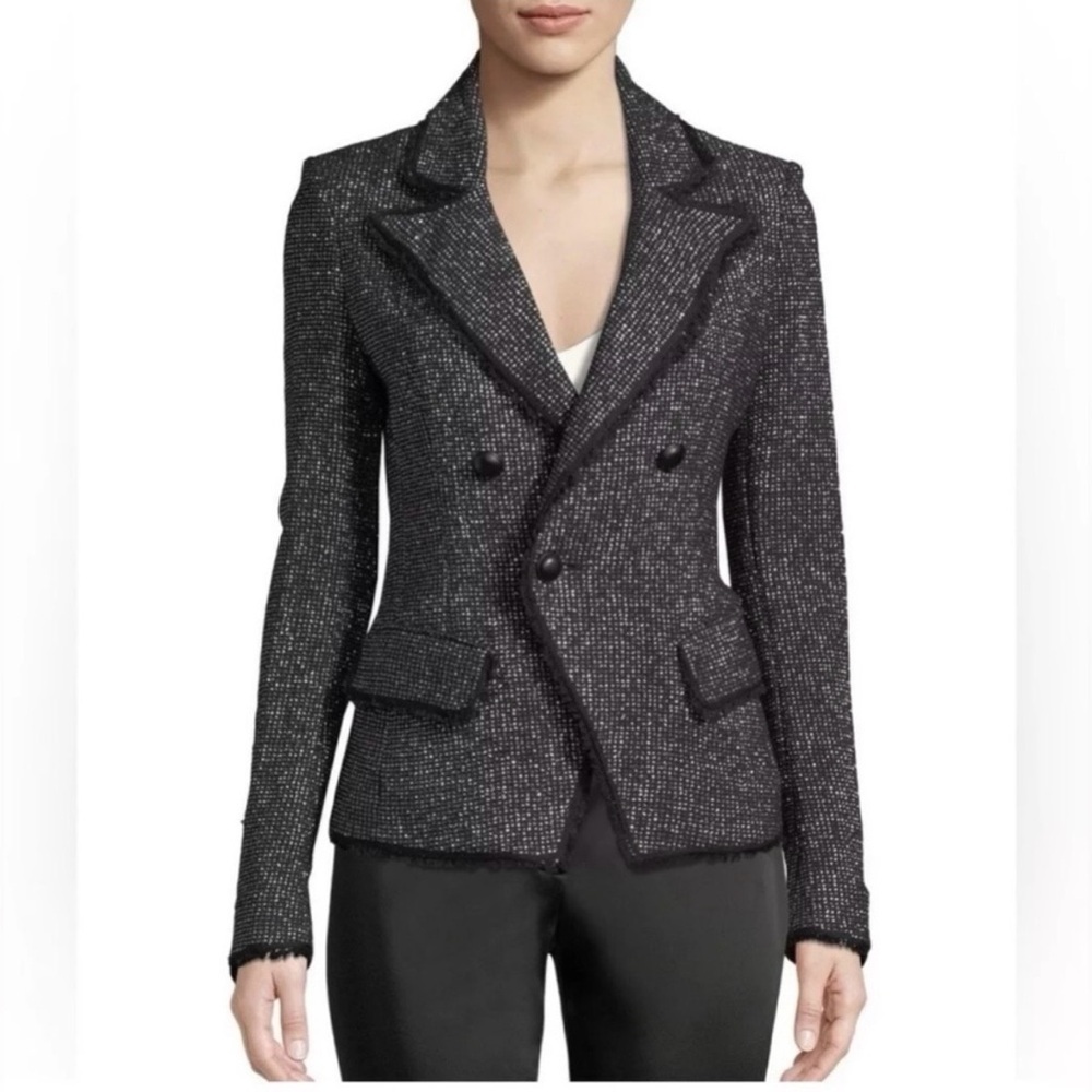 Veronica Beard Frisco tweed Dickey blazer black metallic fringe coat size 2. - Picture 3 of 10